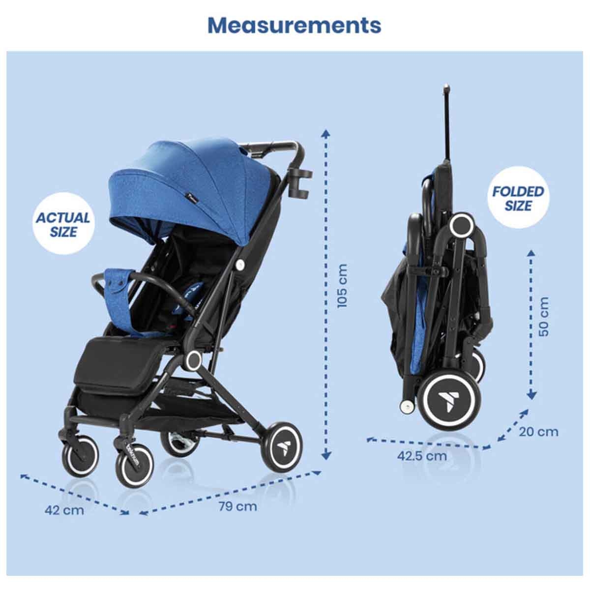 تيكنوم عربة أطفال للسفر باللون الأزرق مع حامل كوب قهوة