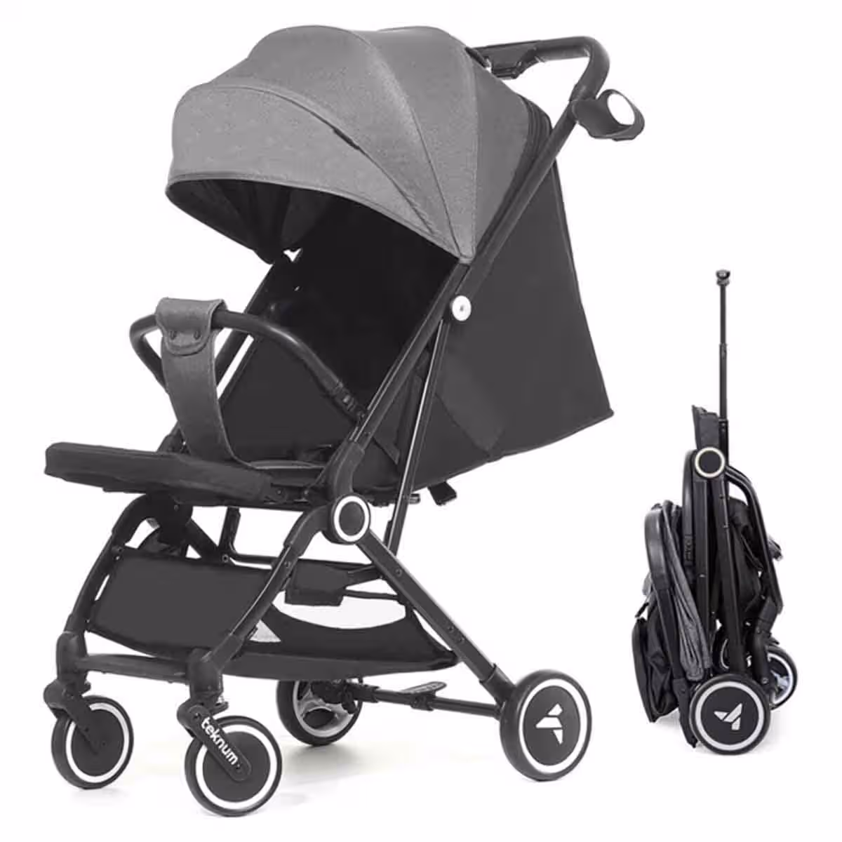 Teknum Grey Travel Cabin Stroller with Coffee Cup Holder