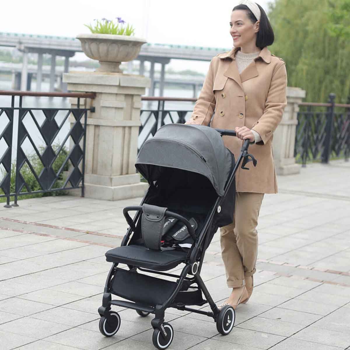 Teknum Grey Travel Cabin Stroller with Coffee Cup Holder