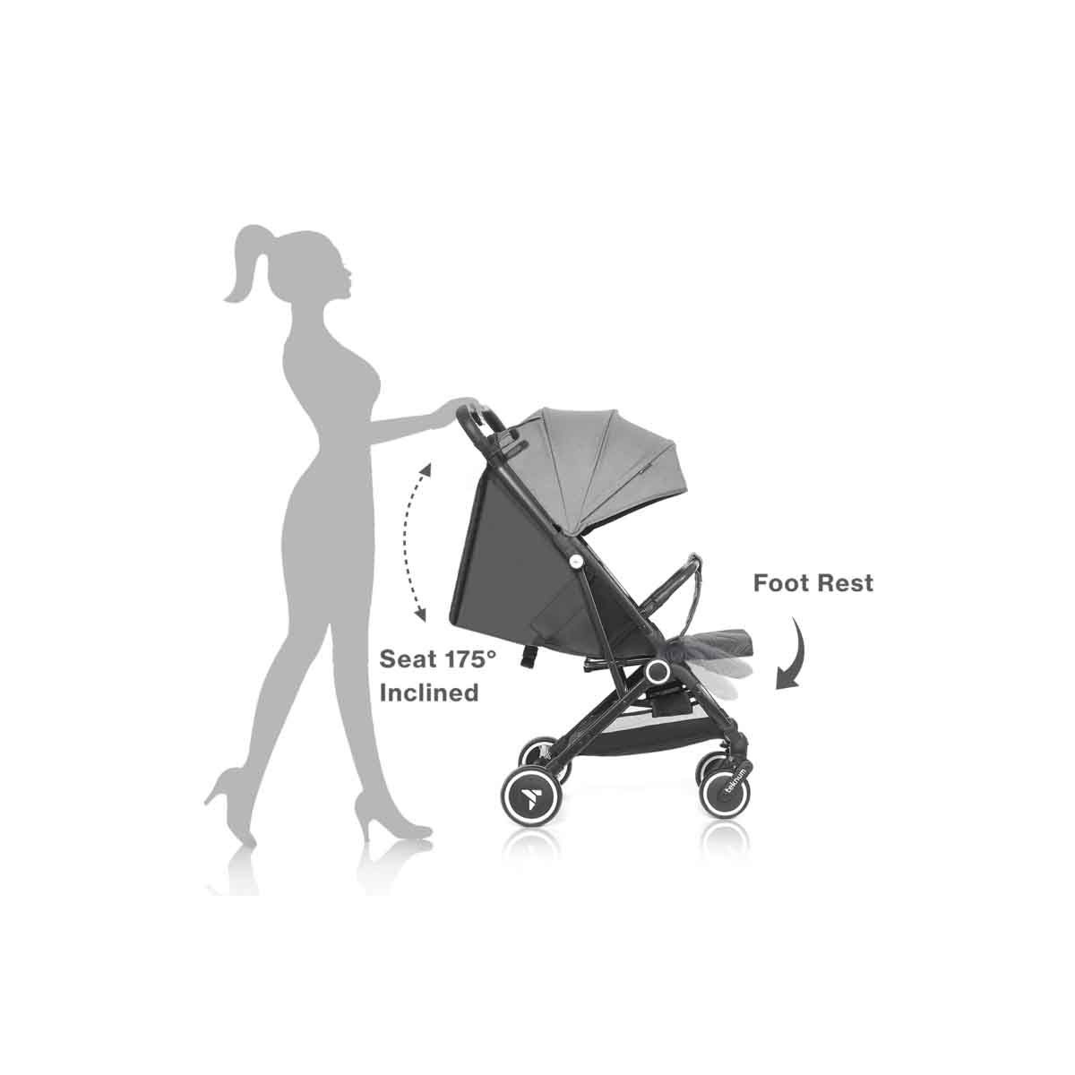 Teknum Grey Travel Cabin Stroller with Coffee Cup Holder