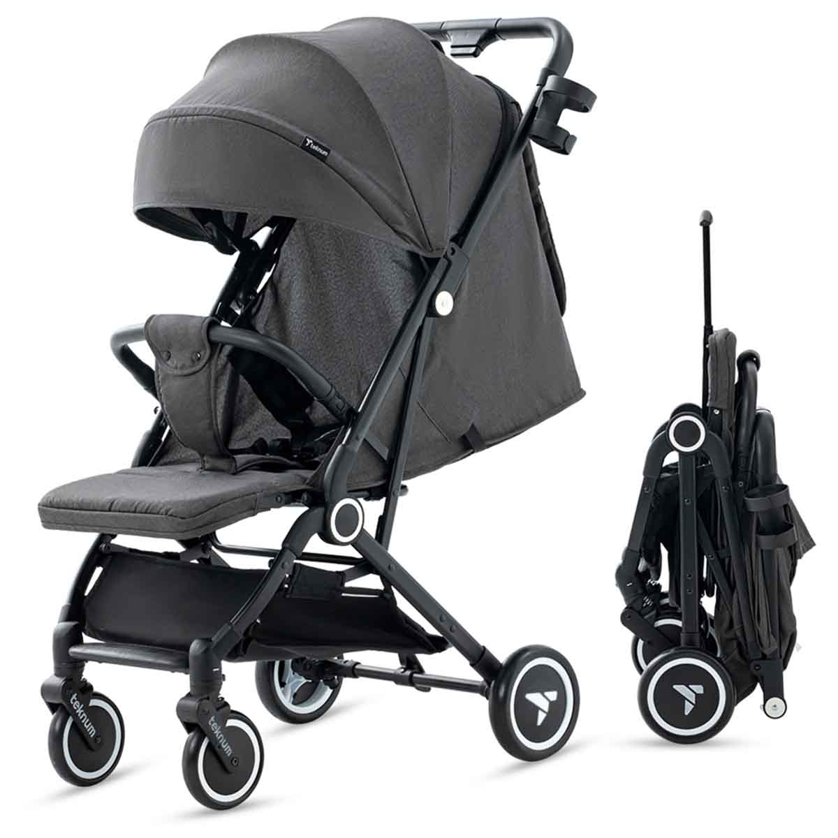 Teknum Grey Travel Cabin Stroller with Coffee Cup Holder Slate