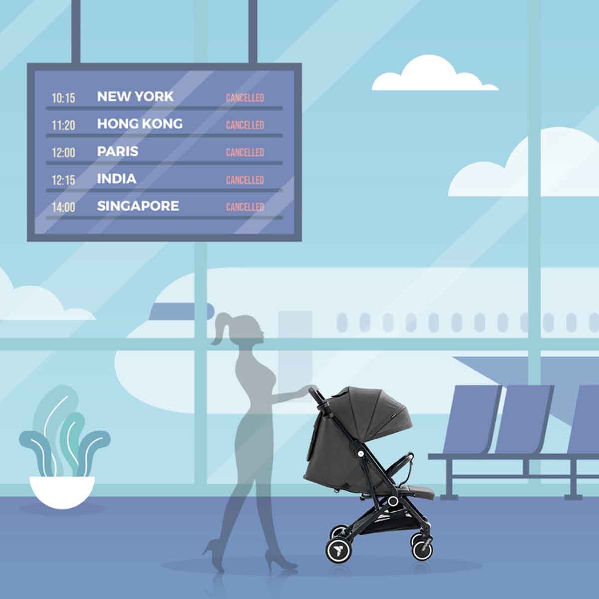 تيكنوم عربة أطفال للسفر مع حامل كوب قهوة باللون الرمادي سلايت