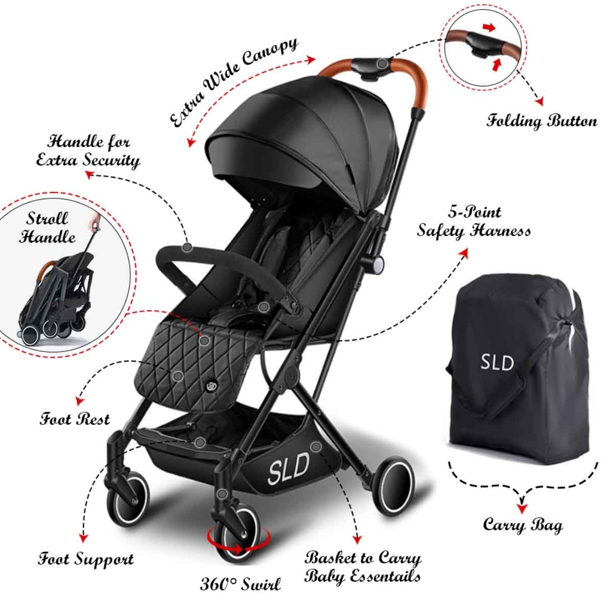 تيكنوم عربة ترافيل لايت إس إل دي مع خطافات للأطفال، 0-2 سنة