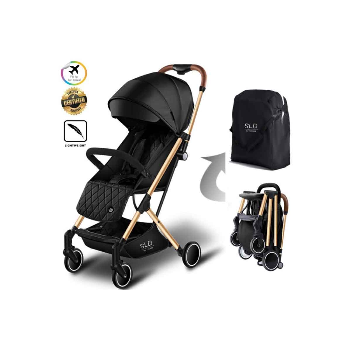 Teknum Black/Gold Travel Lite Stroller Toddler, 0-2 Years