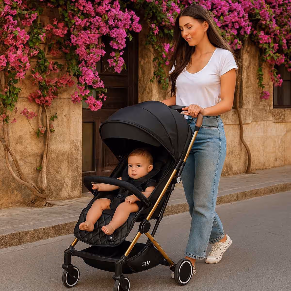 Teknum Black/Gold Travel Lite Stroller Toddler, 0-2 Years
