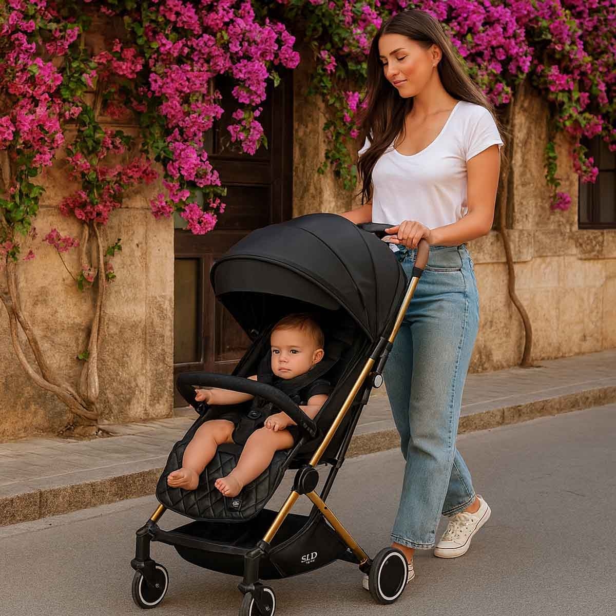 Teknum Black/Gold Travel Lite Stroller Toddler, 0-2 Years