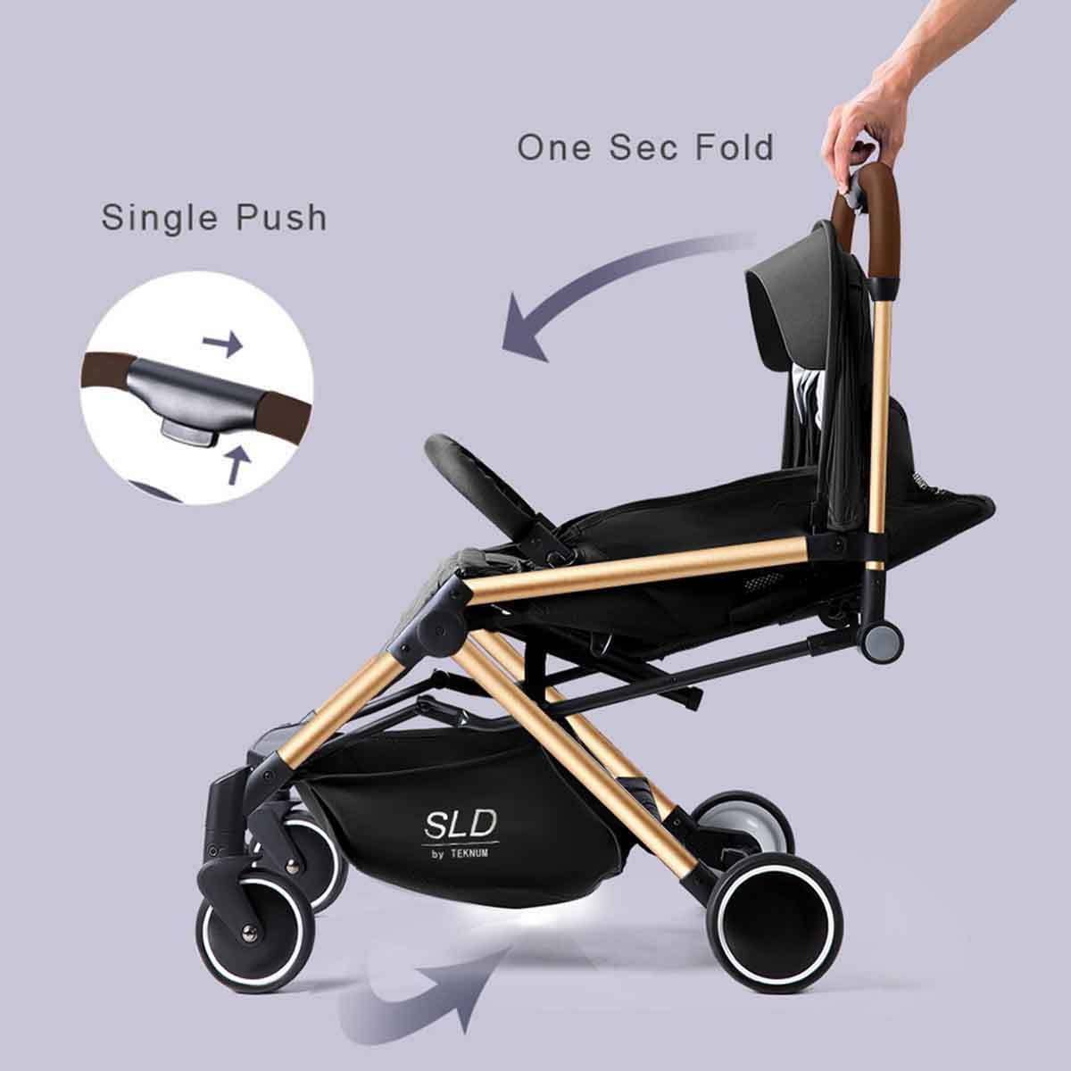 Teknum Black/Gold Travel Lite Stroller Toddler, 0-2 Years