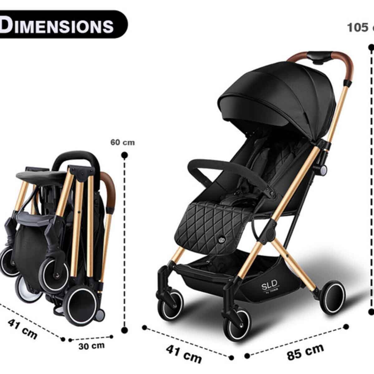 Teknum Black/Gold Travel Lite Stroller Toddler, 0-2 Years