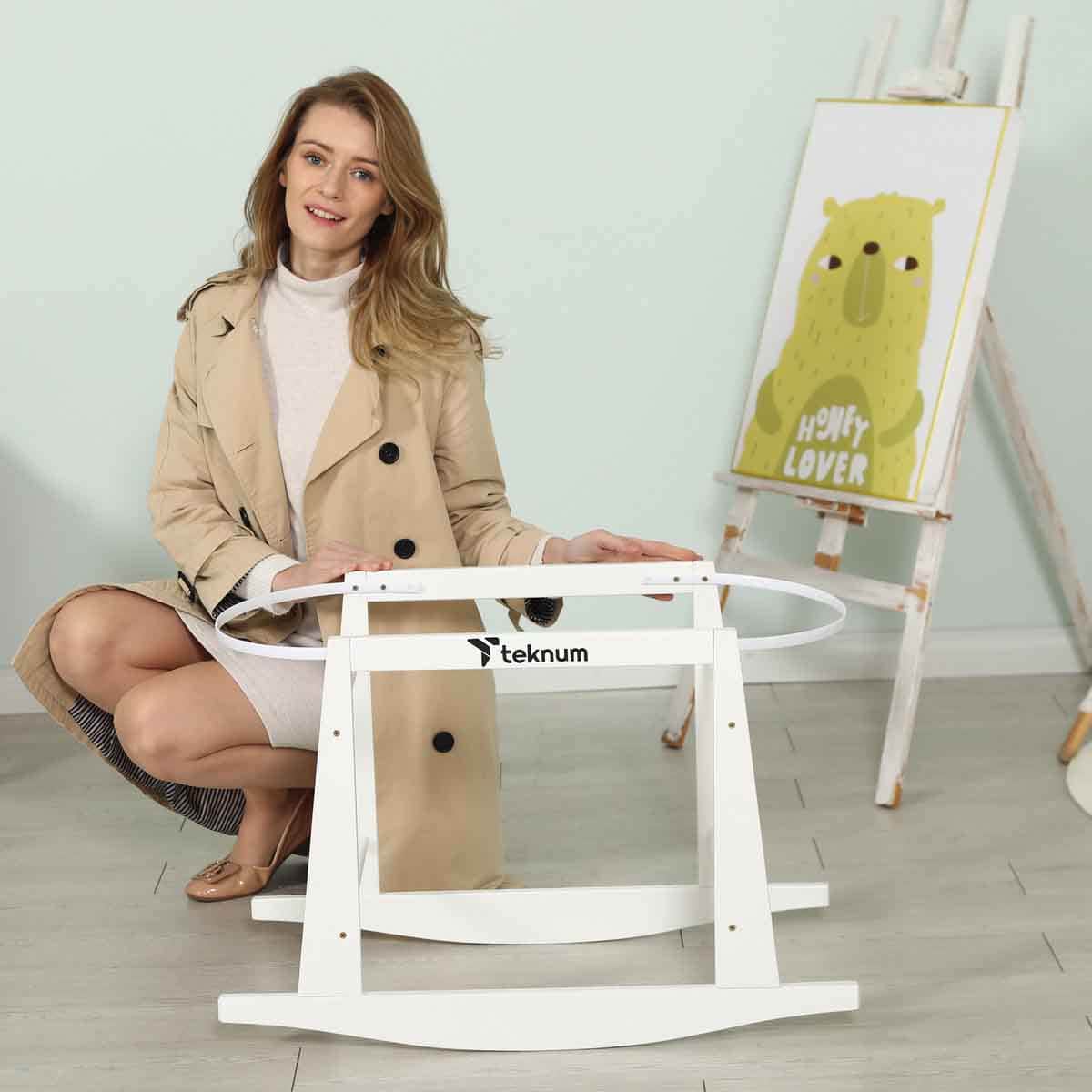 Teknum Wicker Pod Moses Basket Rocker Stand White Toddler, 0-2 Years