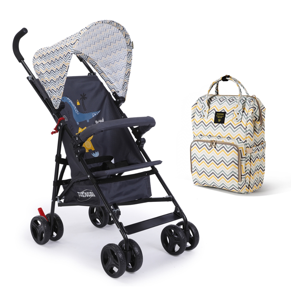 Teknum Yellow wave Stroller & Diaper Bag Combo Toddler, 0-2 Years