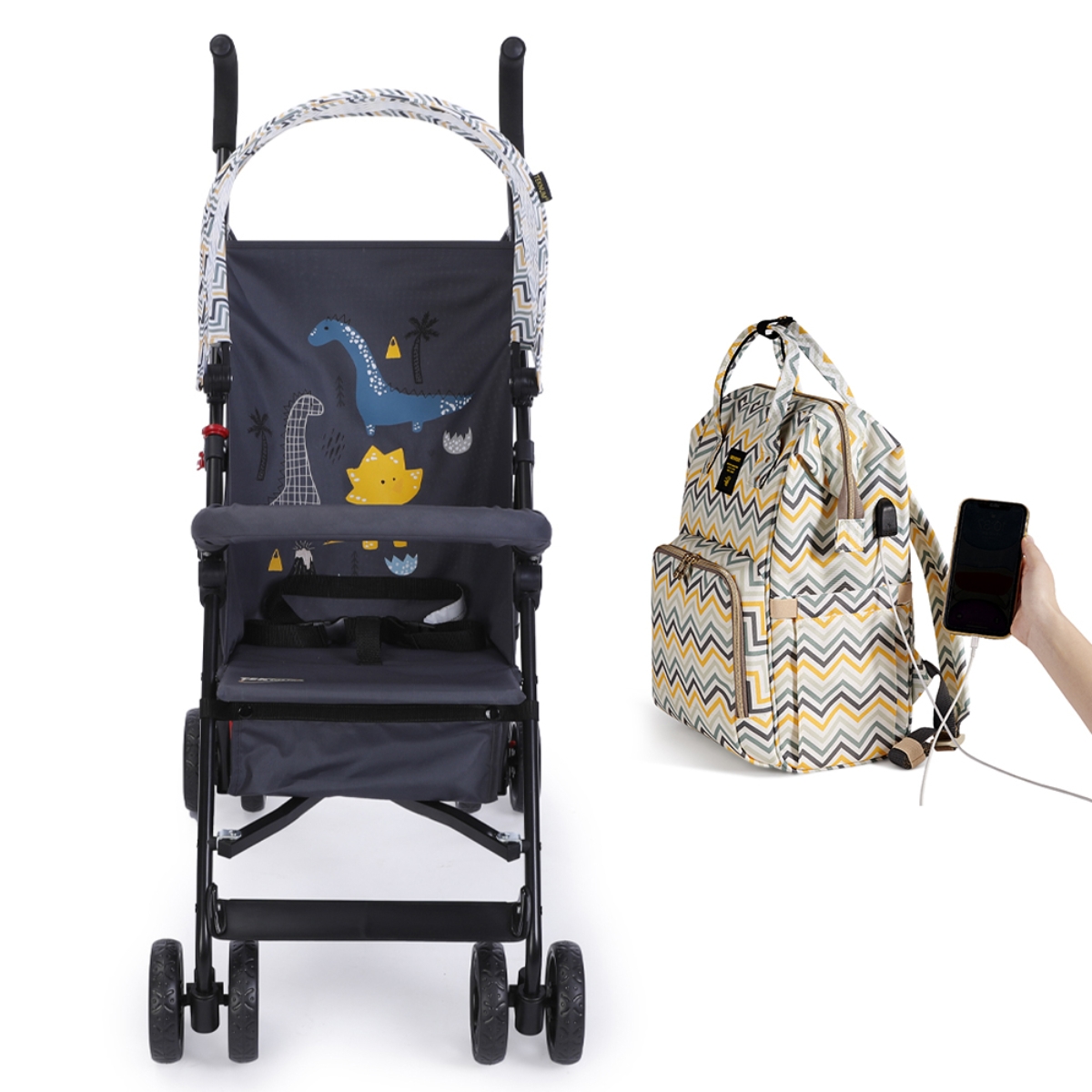 Teknum Yellow wave Stroller & Diaper Bag Combo Toddler, 0-2 Years