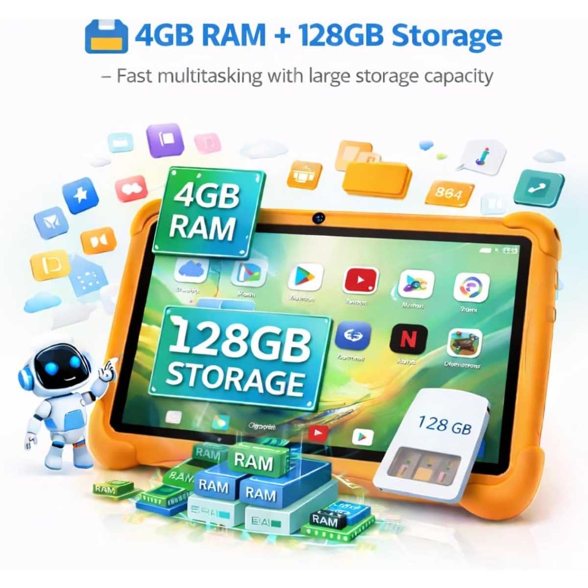 Telzeal P602 Smart Kids Android Tablet (4GB + 128GB) - Orange
