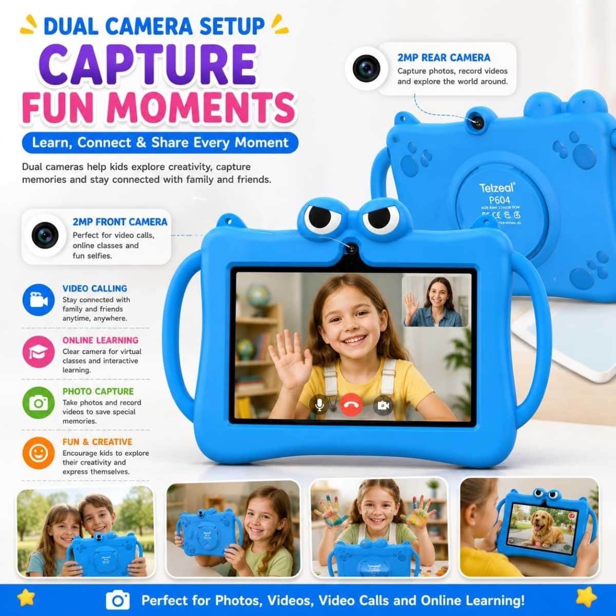 Telzeal P604 Smart Kids (6GB + 256GB) - Blue & Pink Android Tablet Bundle
