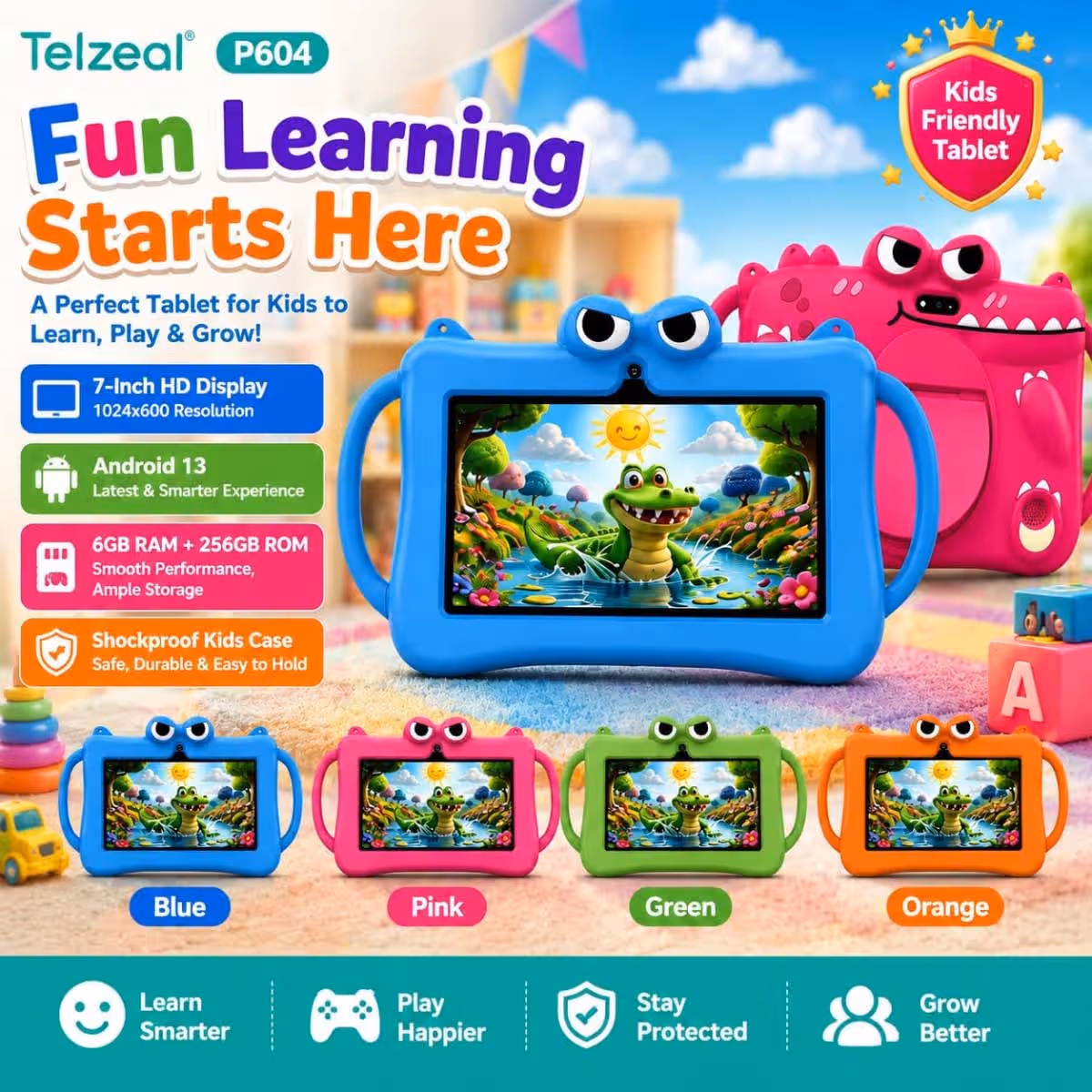 Telzeal P604 Smart Kids Android Tablet (6GB + 256GB)
