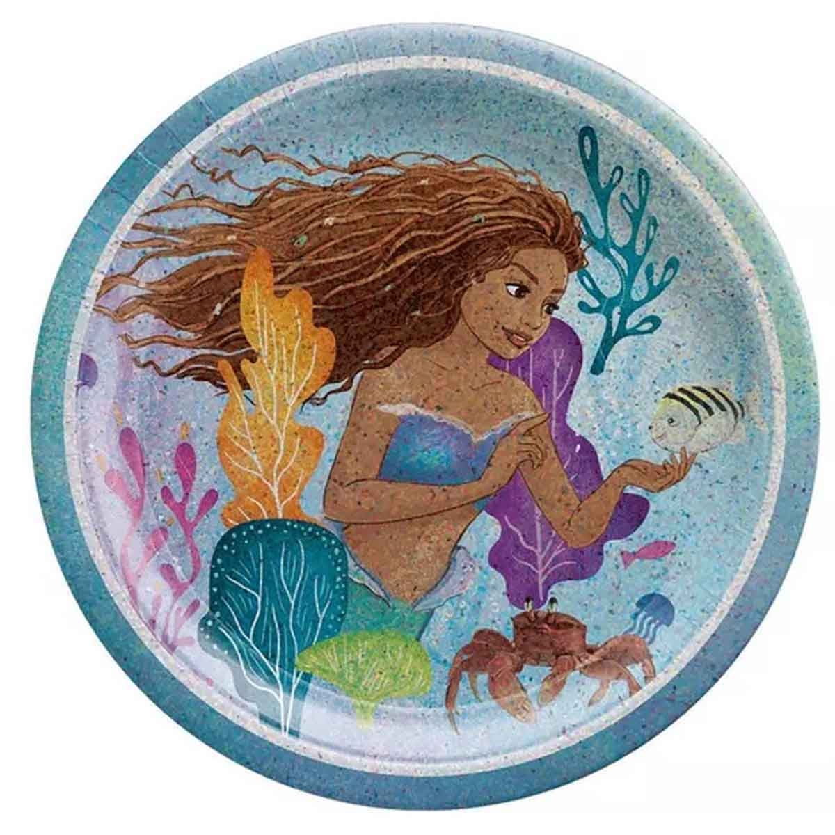 ديزني ذا ليتل ميرميد مجموعة 8-قطع أطباق ورقية متألقة 7 انش
