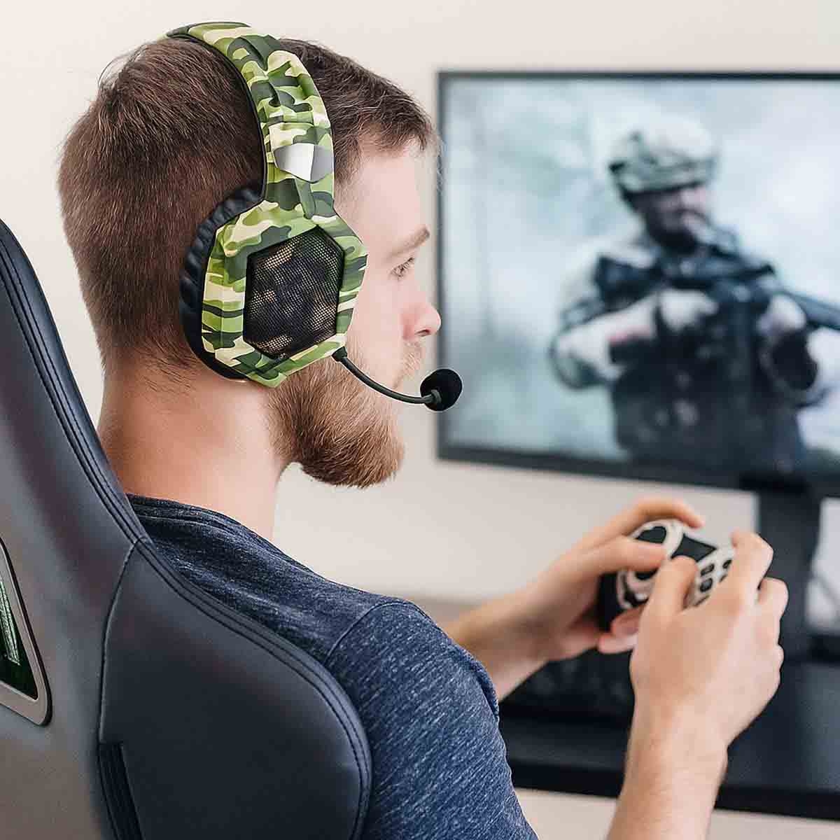 369 R8-Professional Over Ear Camouflage Green Wired Gaming Headset