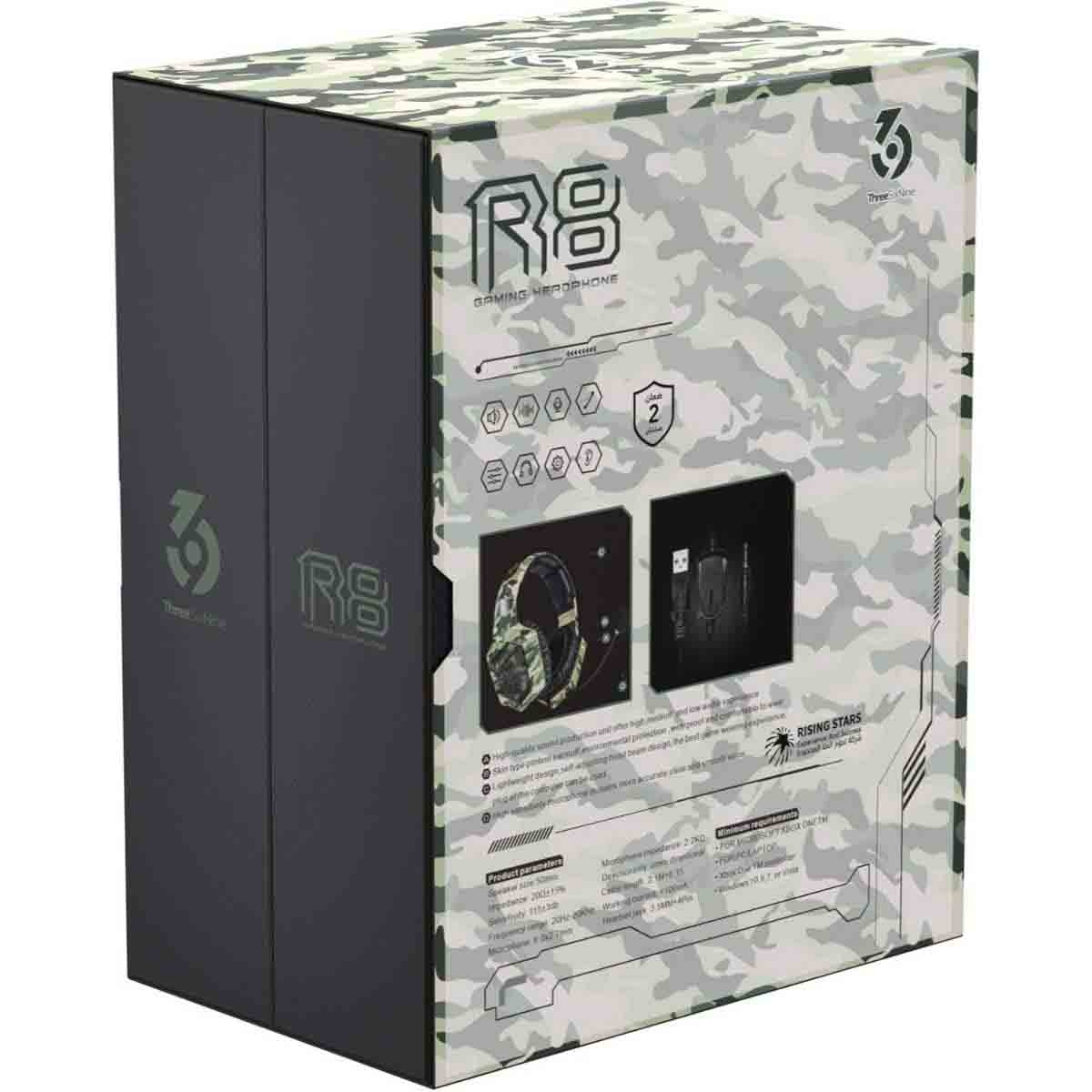 369 R8-Professional Over Ear Camouflage Green Wired Gaming Headset