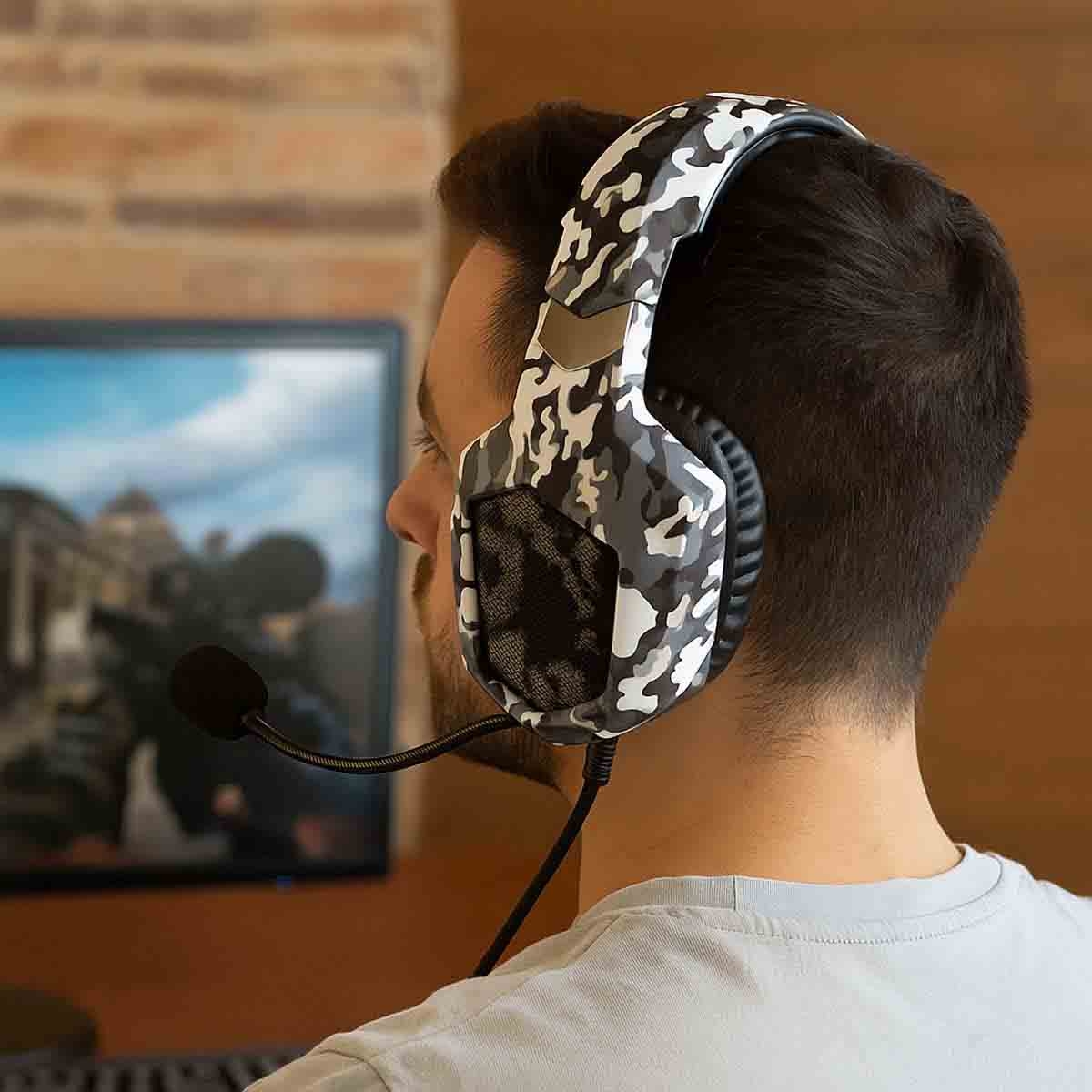 369 R8-Professional Over Ear Camouflage White Wired Gaming Headset