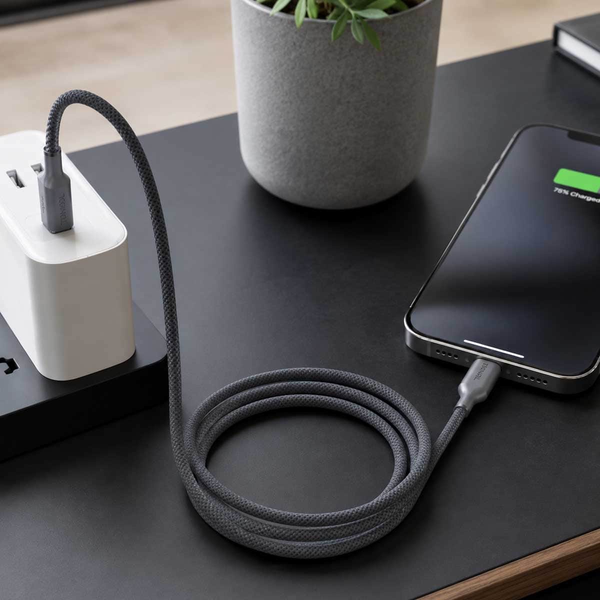 تيكنال كابل USB-A إلى USB-C مضفر بالنايلون بطول 1 متر، رمادي