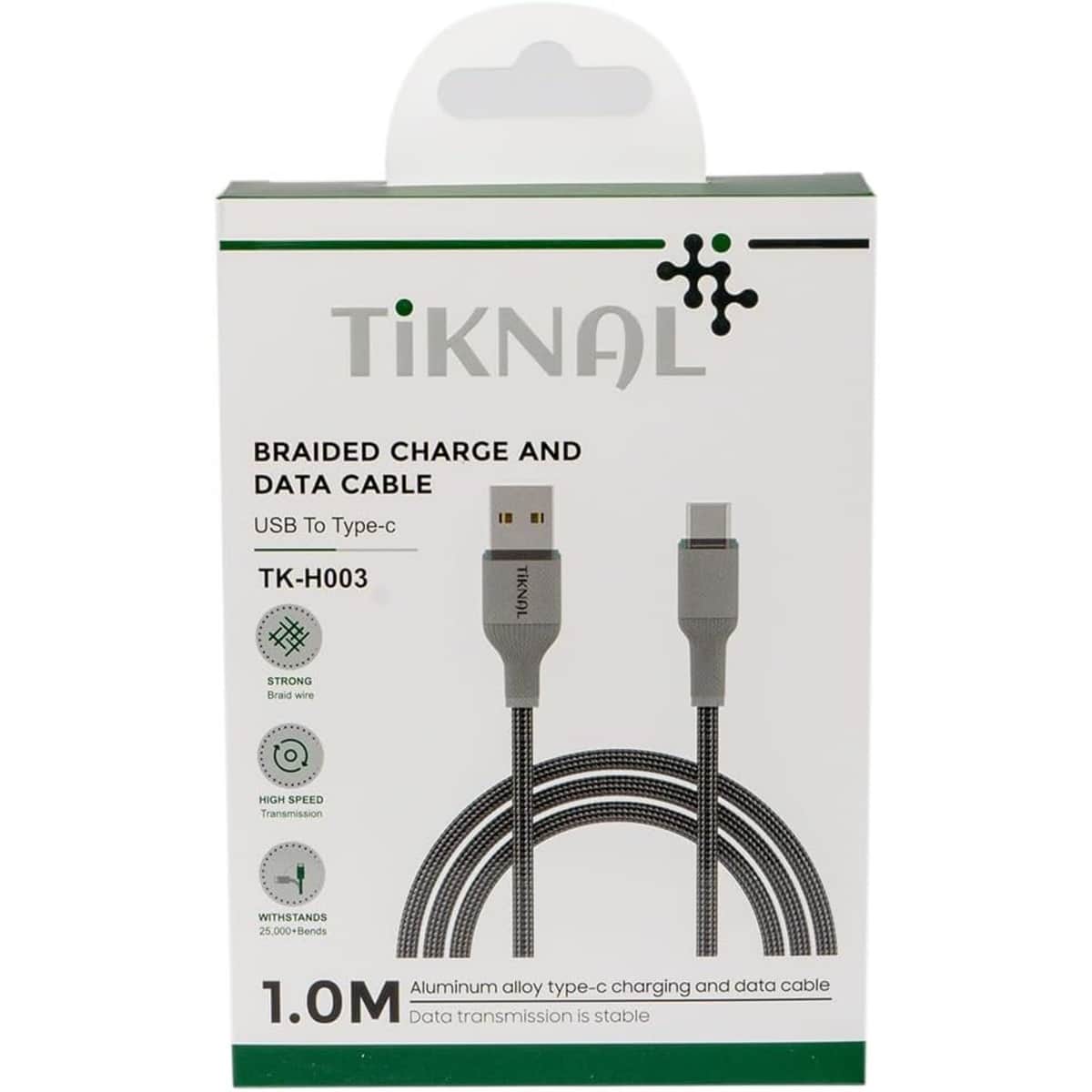 تيكنال كابل USB-A إلى USB-C مضفر بالنايلون بطول 1 متر، رمادي