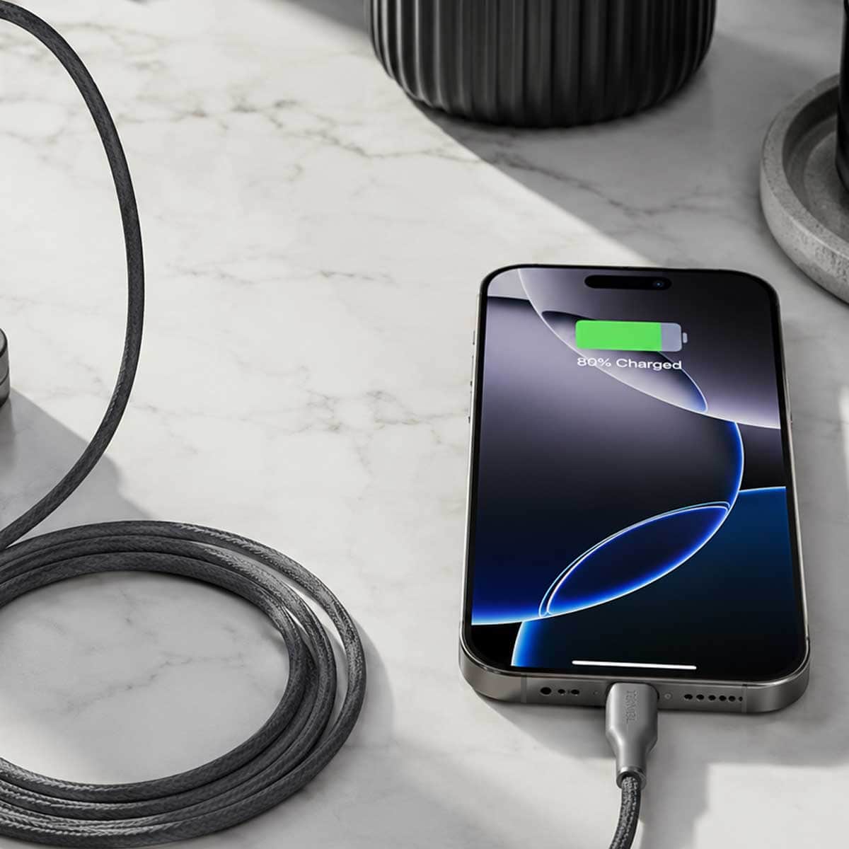 تيكنال كابل USB-C إلى لايتنينج PD مضفر بالنايلون بطول 1 متر، رمادي