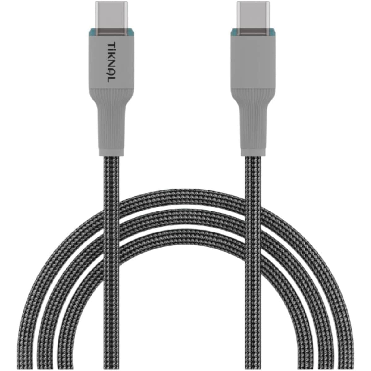 تيكنال كابل USB-C إلى USB-C PD مضفر بالنايلون بطول 1 متر، رمادي