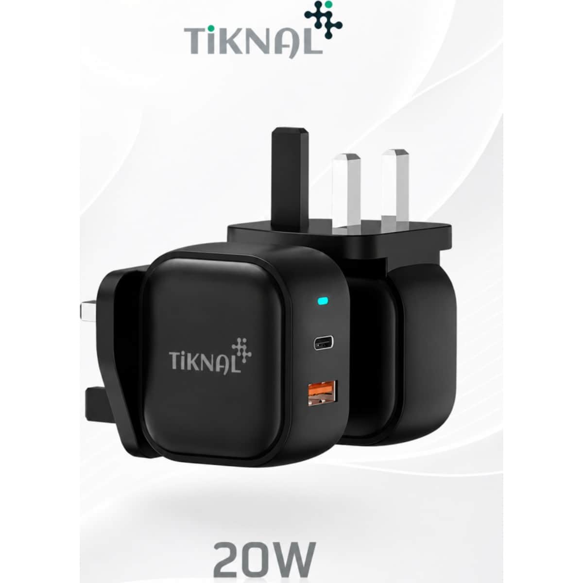 Tiknal 20W Dual-Port PD USB-C + USB-A Wall Charger