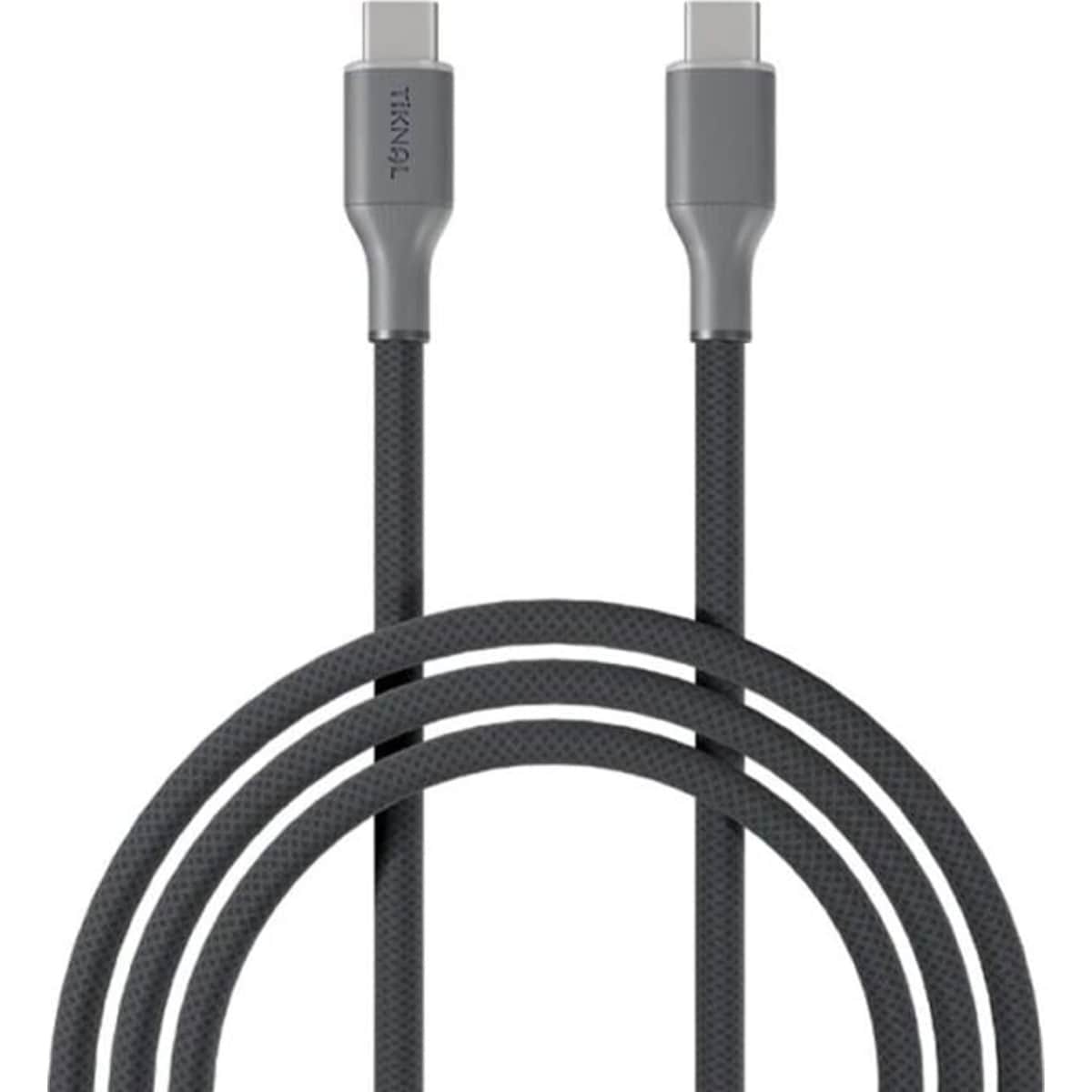 تيكنال كابل USB-C إلى USB-C مضفر بالنايلون بطول 2 متر، رمادي