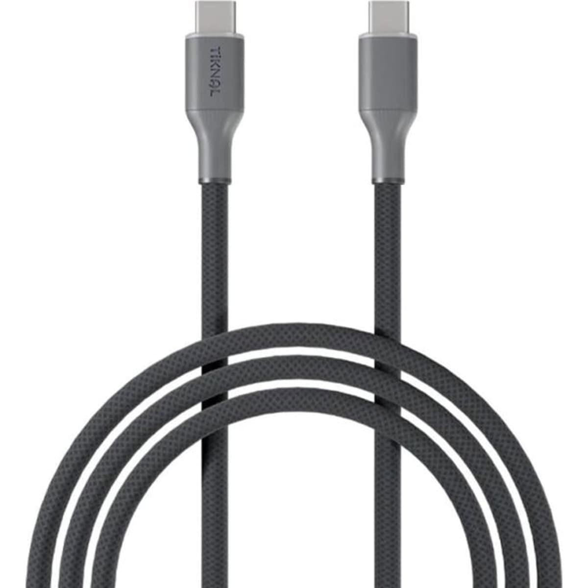 تيكنال كابل USB-C إلى USB-C مضفر بالنايلون بطول 2 متر، رمادي