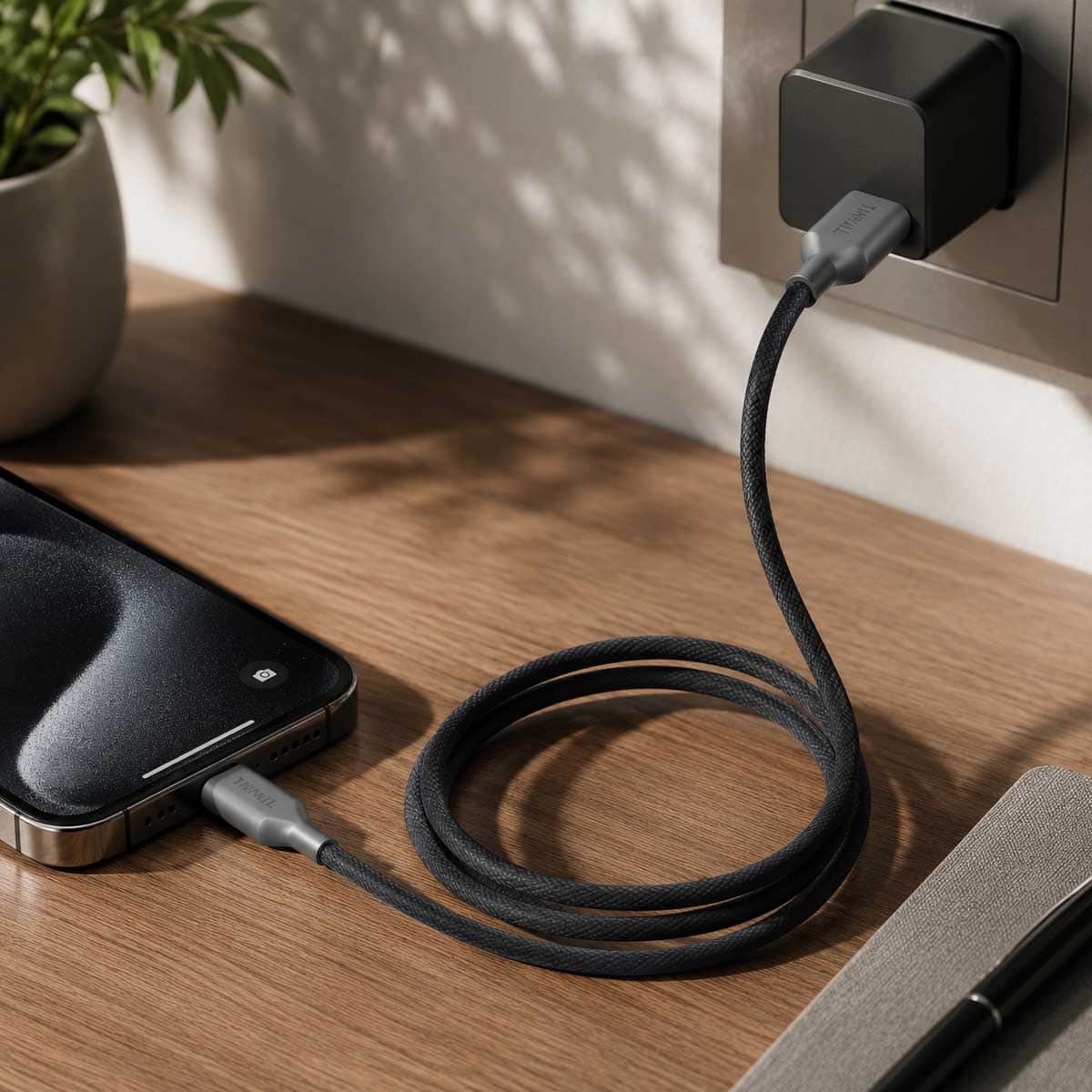 تيكنال كابل USB-C إلى USB-C مضفر بالنايلون بطول 2 متر، رمادي
