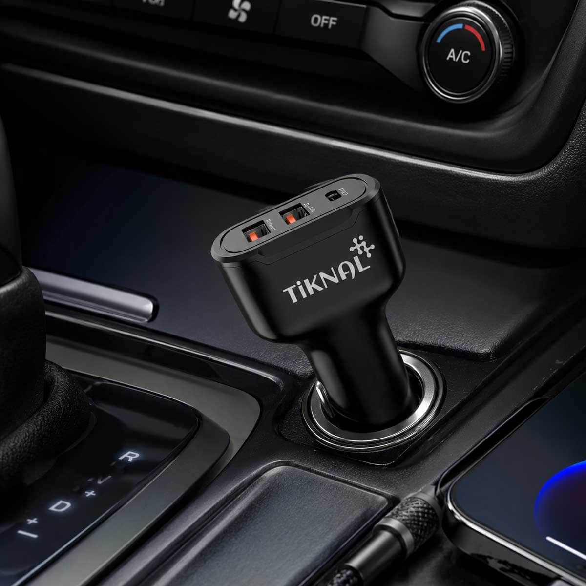 Tiknal 36W 3-Port PD USB-C + Dual USB-A Car Charger