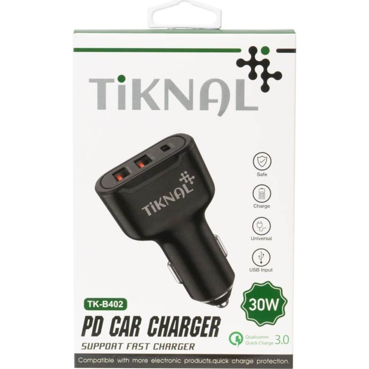 Tiknal 36W 3-Port PD USB-C + Dual USB-A Car Charger