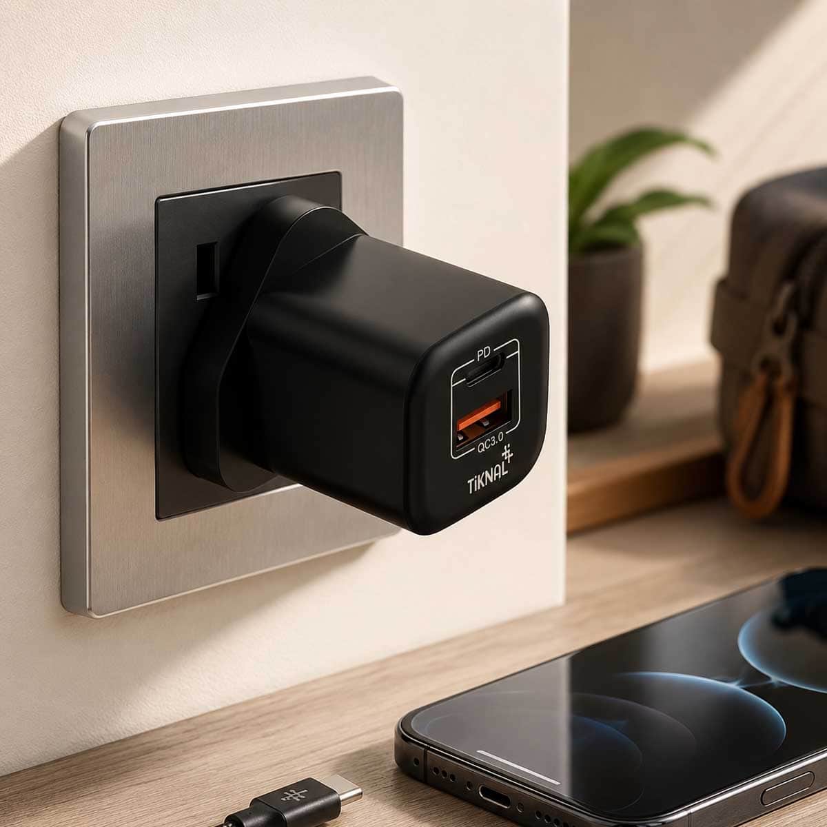 Tiknal 38W Dual-Port PD USB-C + USB-A Wall Charger