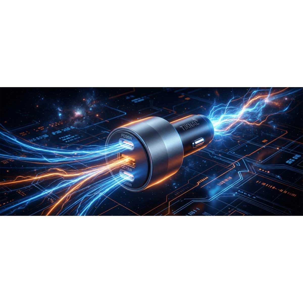 Tiknal 65W 3-Port PD35W + PD30W + QC18W Car Charger