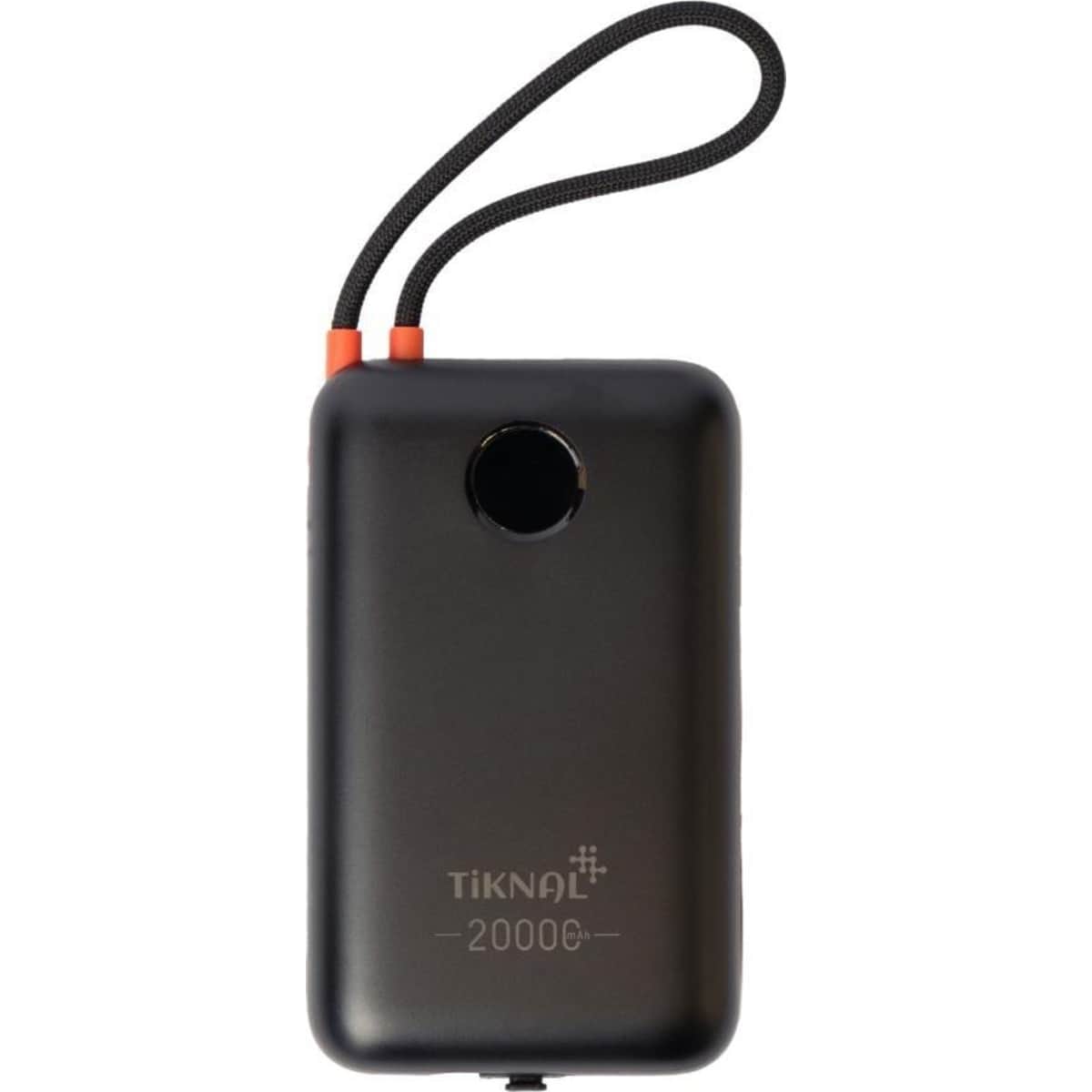 Tiknal Black 20000mAh 22.5W Power Bank with Built-in USB-C & Lightning Cable