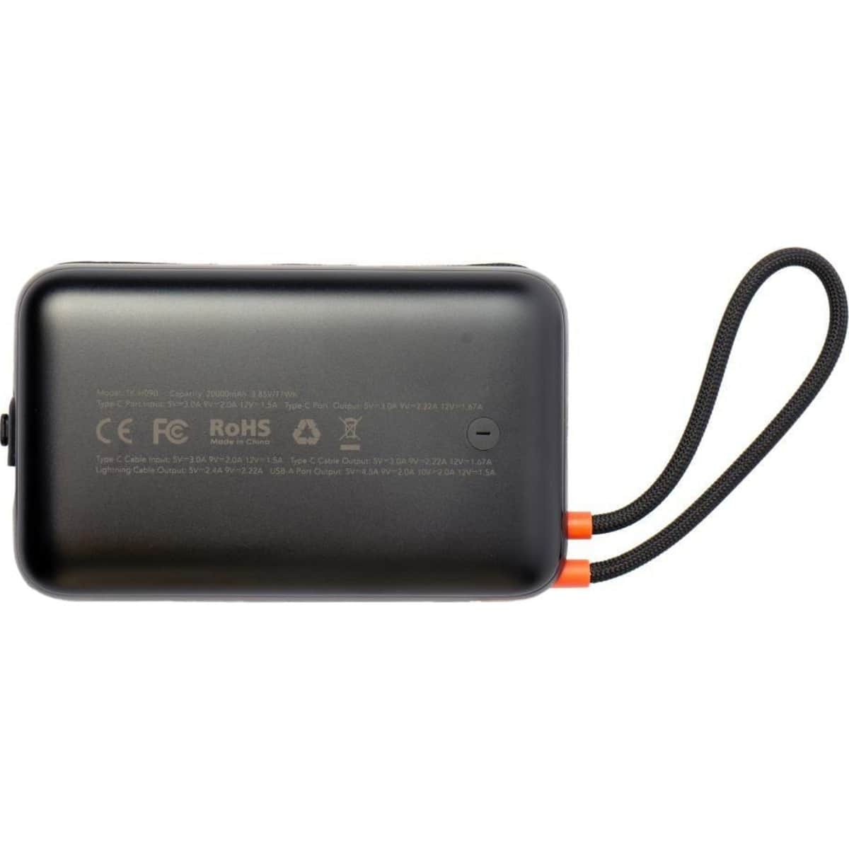 Tiknal Black 20000mAh 22.5W Power Bank with Built-in USB-C & Lightning Cable