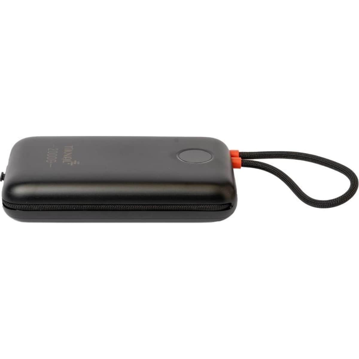 Tiknal Black 20000mAh 22.5W Power Bank with Built-in USB-C & Lightning Cable