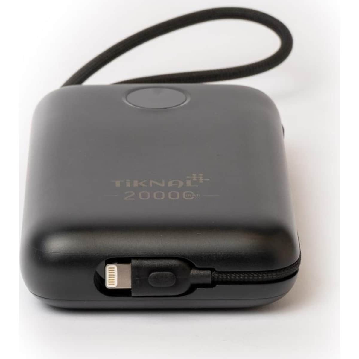 Tiknal Black 20000mAh 22.5W Power Bank with Built-in USB-C & Lightning Cable