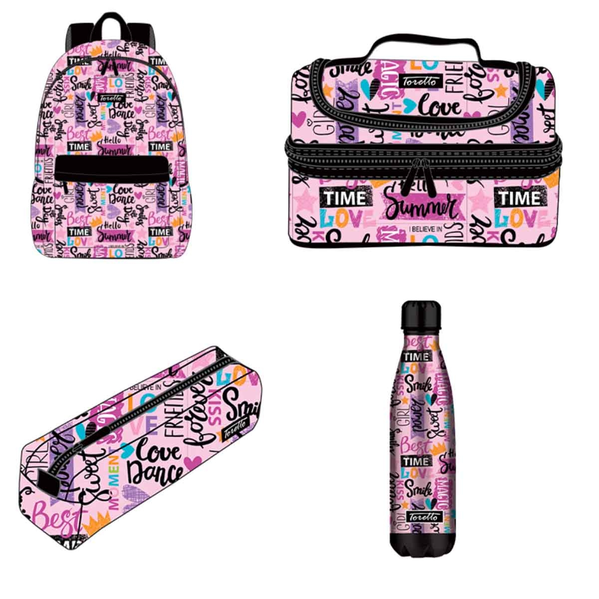 Toretto 4-Piece M2225 Backpack, Lunch Bag, Water Bottle & Pencil Case Set