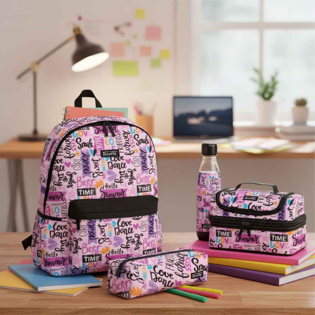 Toretto 4-Piece M2225 Backpack, Lunch Bag, Water Bottle & Pencil Case Set