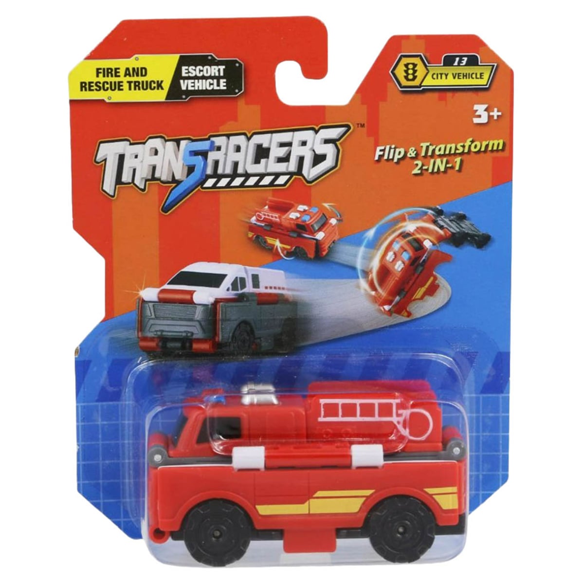 Transracers 2-In-1 Flip Fire Engine to Escort Vehicle Toy Unisex, 3-4 Years