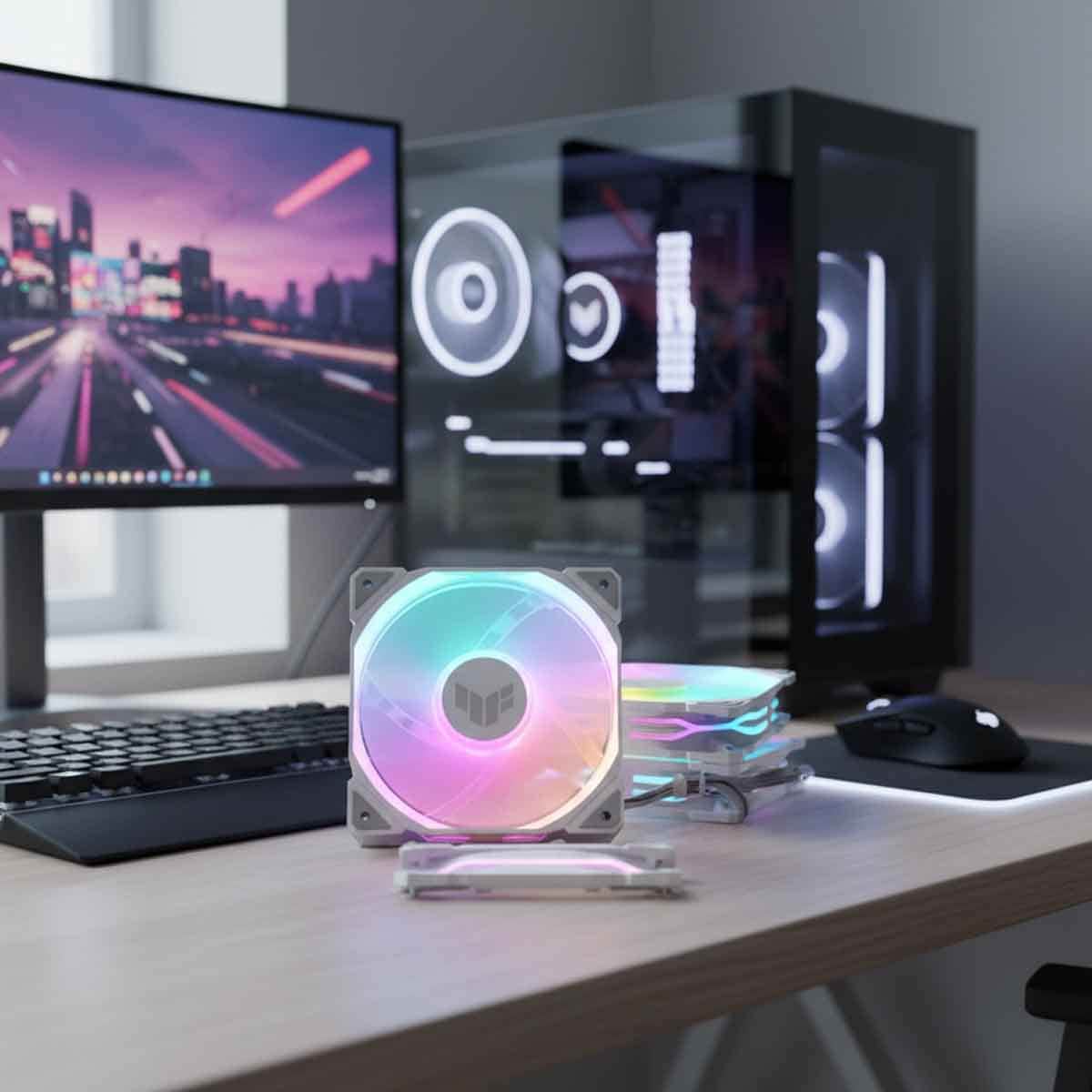 أسوس مروحة تاف للألعاب 3 في 1 TR120 بإضاءة ARGB باللون الأبيض