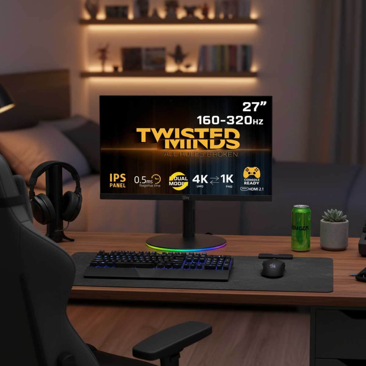 Twisted Minds 27" TMDX27B Dual Switch Dual Mode 4K 160Hz/FHD 320Hz 0.5ms Fast IPS Gaming Monitor