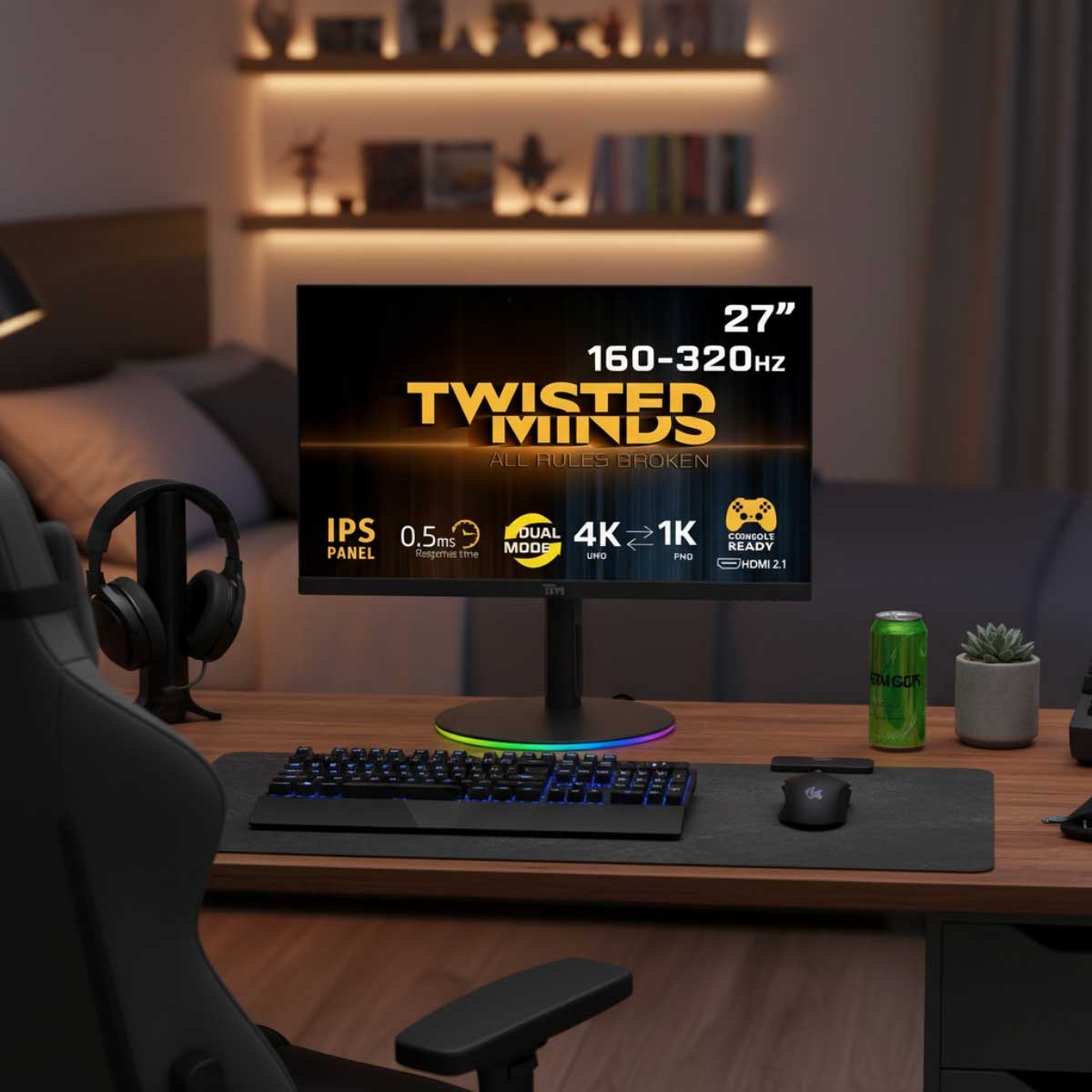 Twisted Minds 27" TMDX27B Dual Switch Dual Mode 4K 160Hz/FHD 320Hz 0.5ms Fast IPS Gaming Monitor