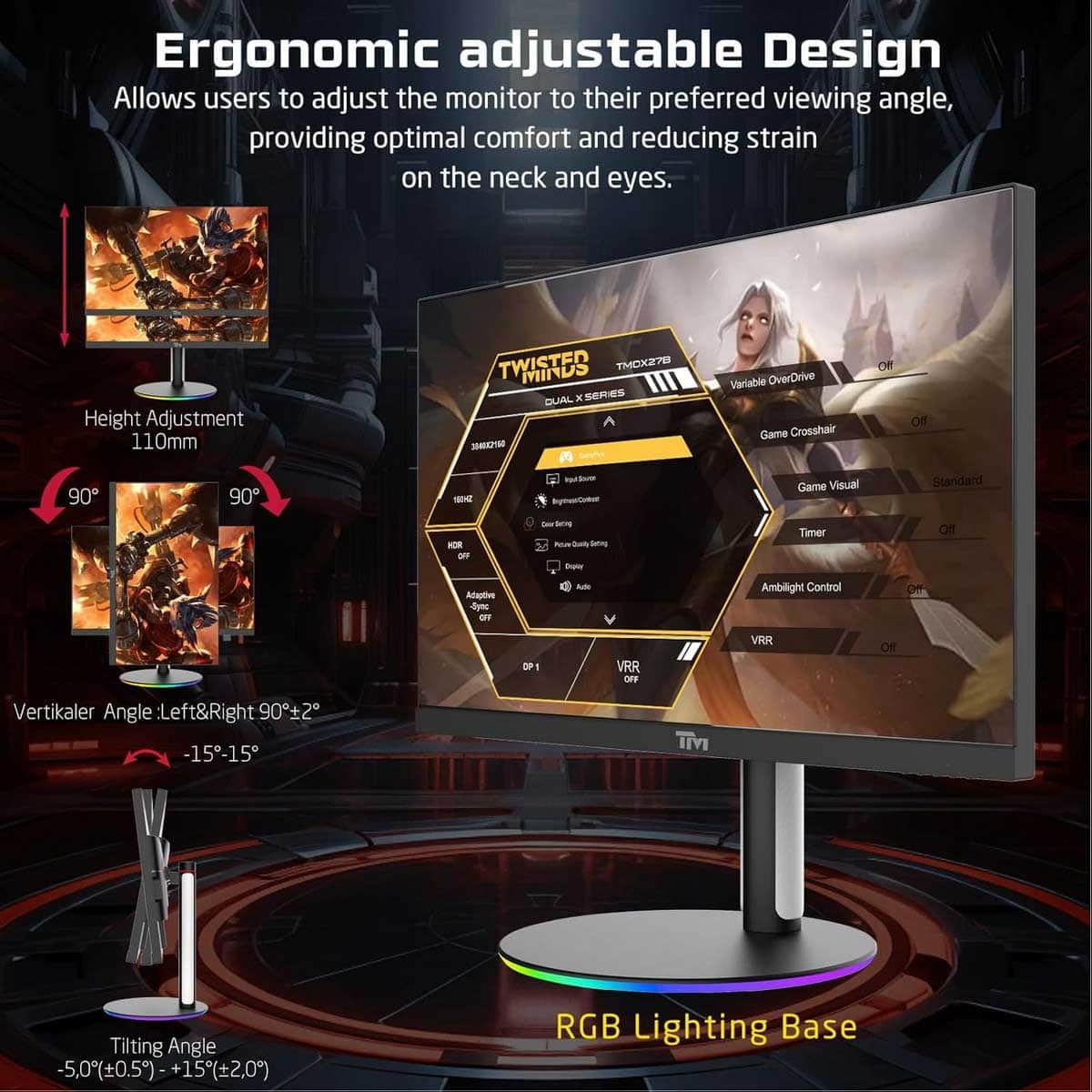 Twisted Minds 27" TMDX27B Dual Switch Dual Mode 4K 160Hz/FHD 320Hz 0.5ms Fast IPS Gaming Monitor