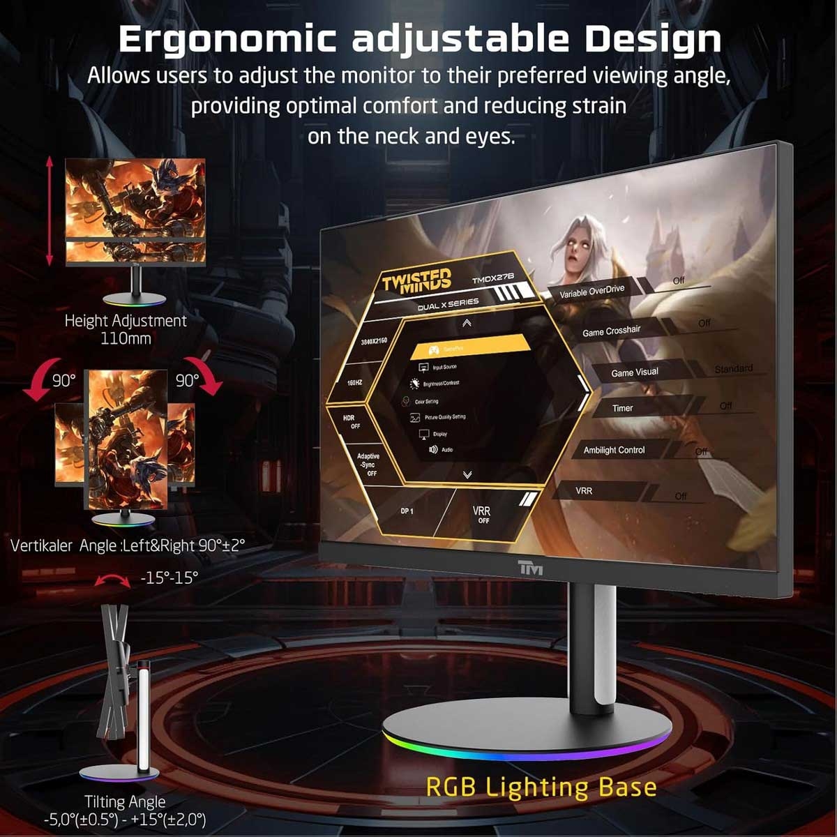 Twisted Minds 27" TMDX27B Dual Switch Dual Mode 4K 160Hz/FHD 320Hz 0.5ms Fast IPS Gaming Monitor