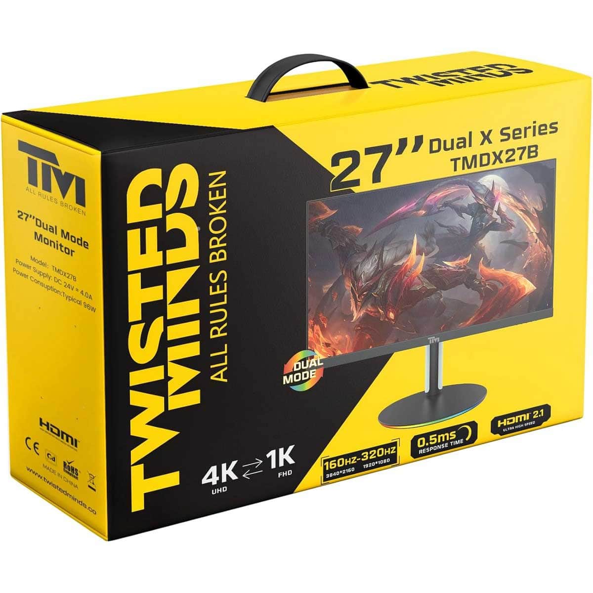 Twisted Minds 27" TMDX27B Dual Switch Dual Mode 4K 160Hz/FHD 320Hz 0.5ms Fast IPS Gaming Monitor