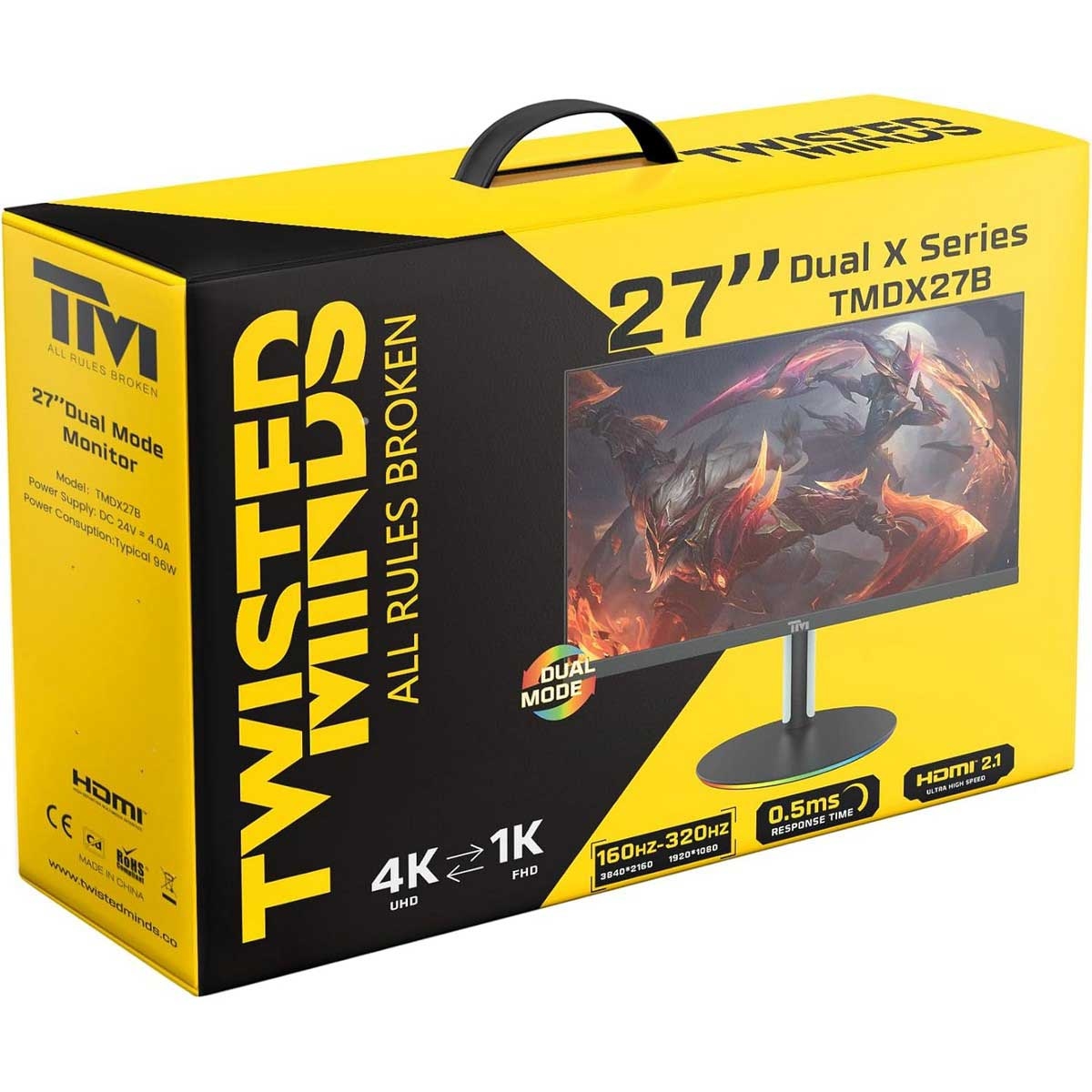 Twisted Minds 27" TMDX27B Dual Switch Dual Mode 4K 160Hz/FHD 320Hz 0.5ms Fast IPS Gaming Monitor