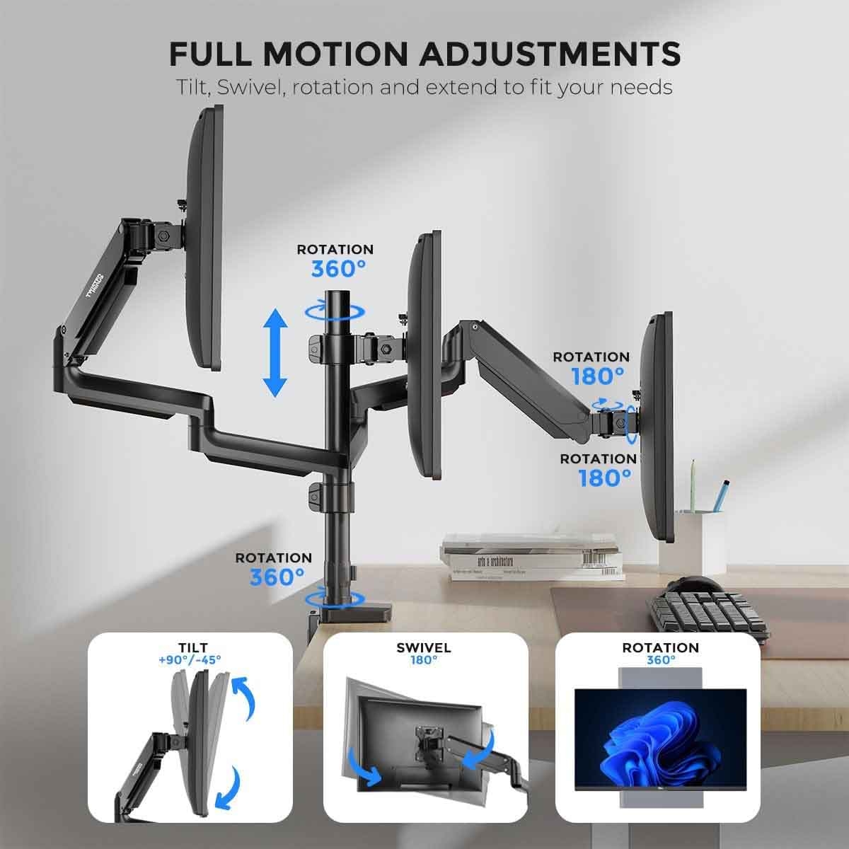 Twisted Minds Premium Triple Monitor Aluminum Gas Spring Arm Stand