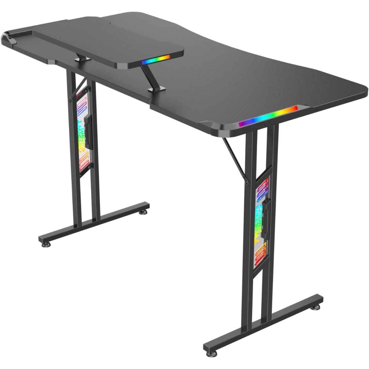 تويستد مايندز مكتب ألعاب RGB بسطح مزدوج بشكل حرف T